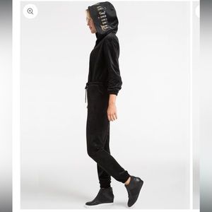 JUICY COUTURE VELOUR HOODED JUMPSUIT Long Sleeve LICORICE Zip BLACK women’s XS